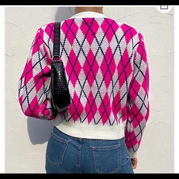 Cropped Argyle Cardigan - Picture 2 of 3